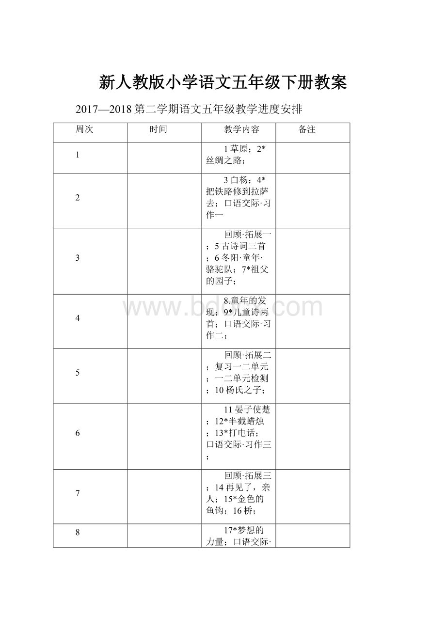 新人教版小学语文五年级下册教案.docx_第1页