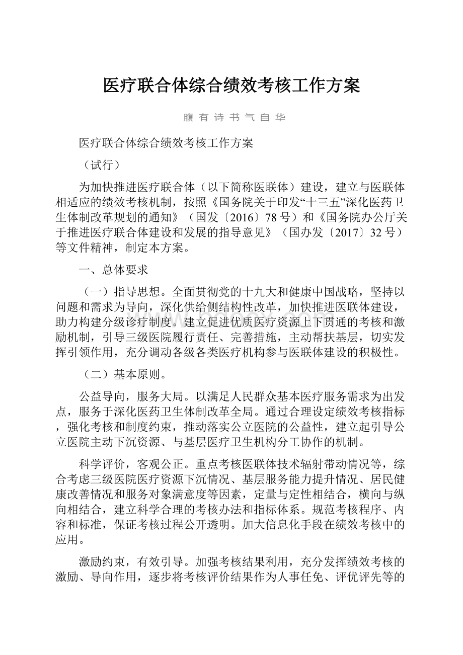 医疗联合体综合绩效考核工作方案.docx