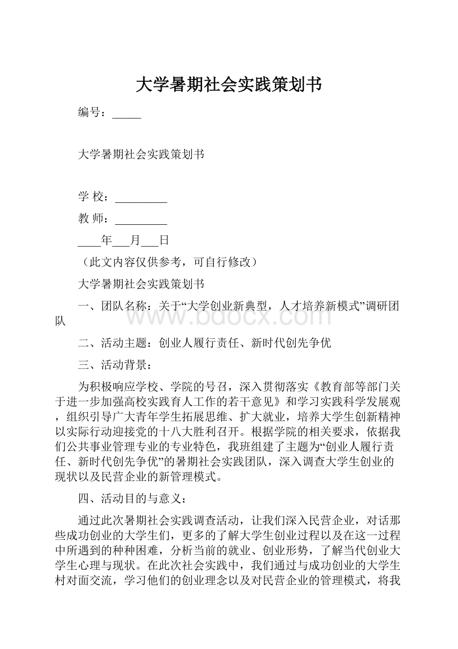 大学暑期社会实践策划书.docx