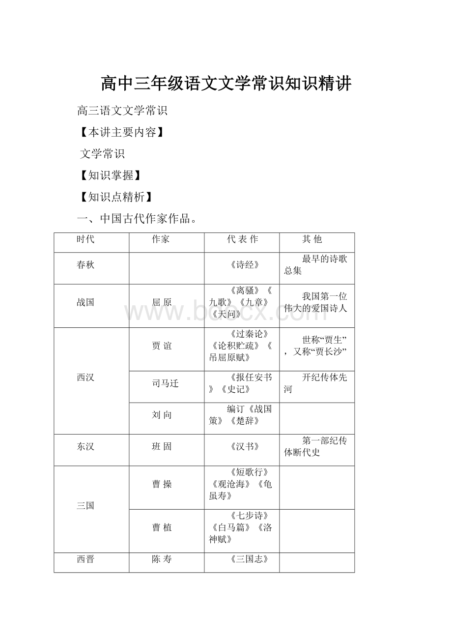 高中三年级语文文学常识知识精讲.docx