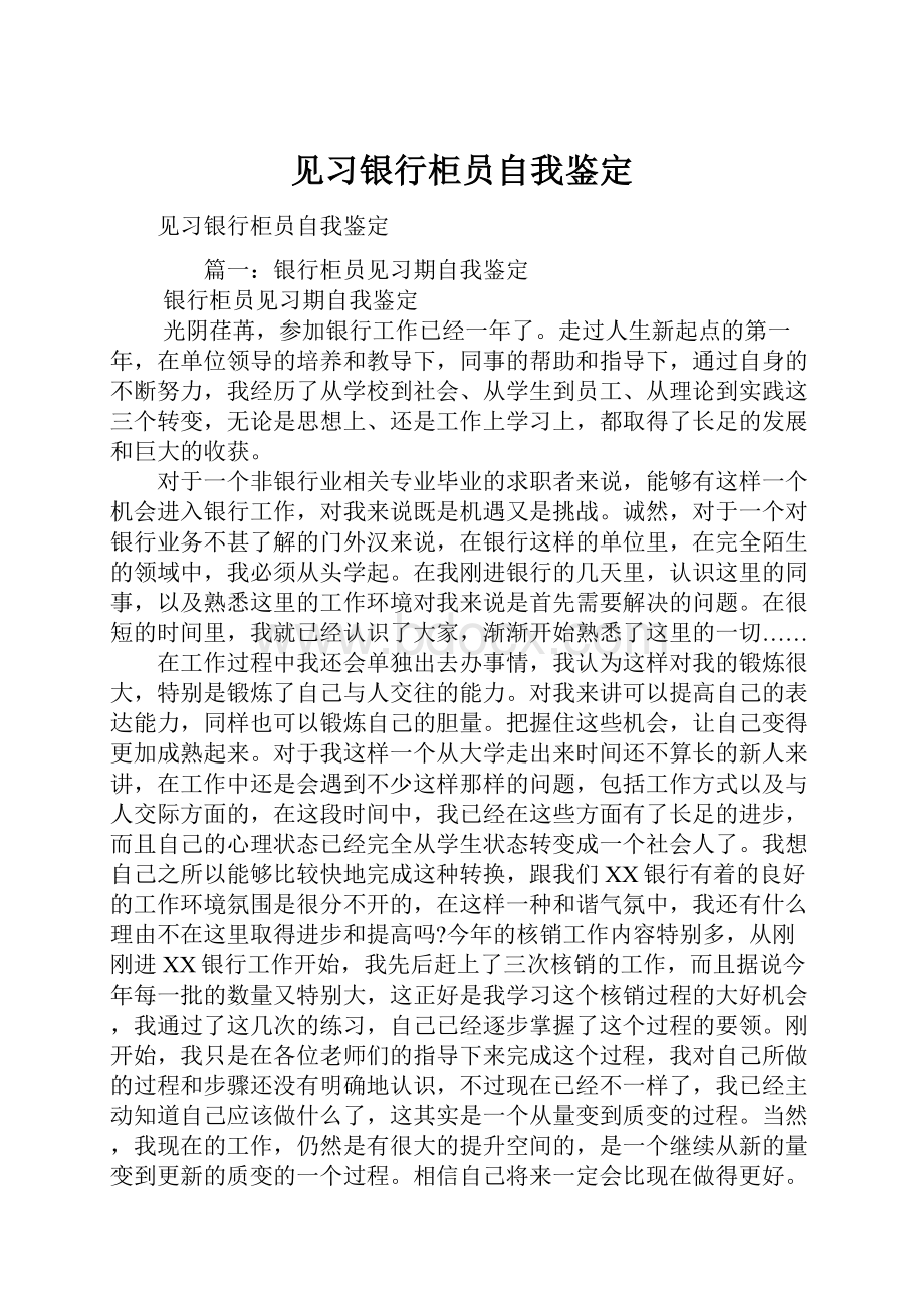 见习银行柜员自我鉴定.docx