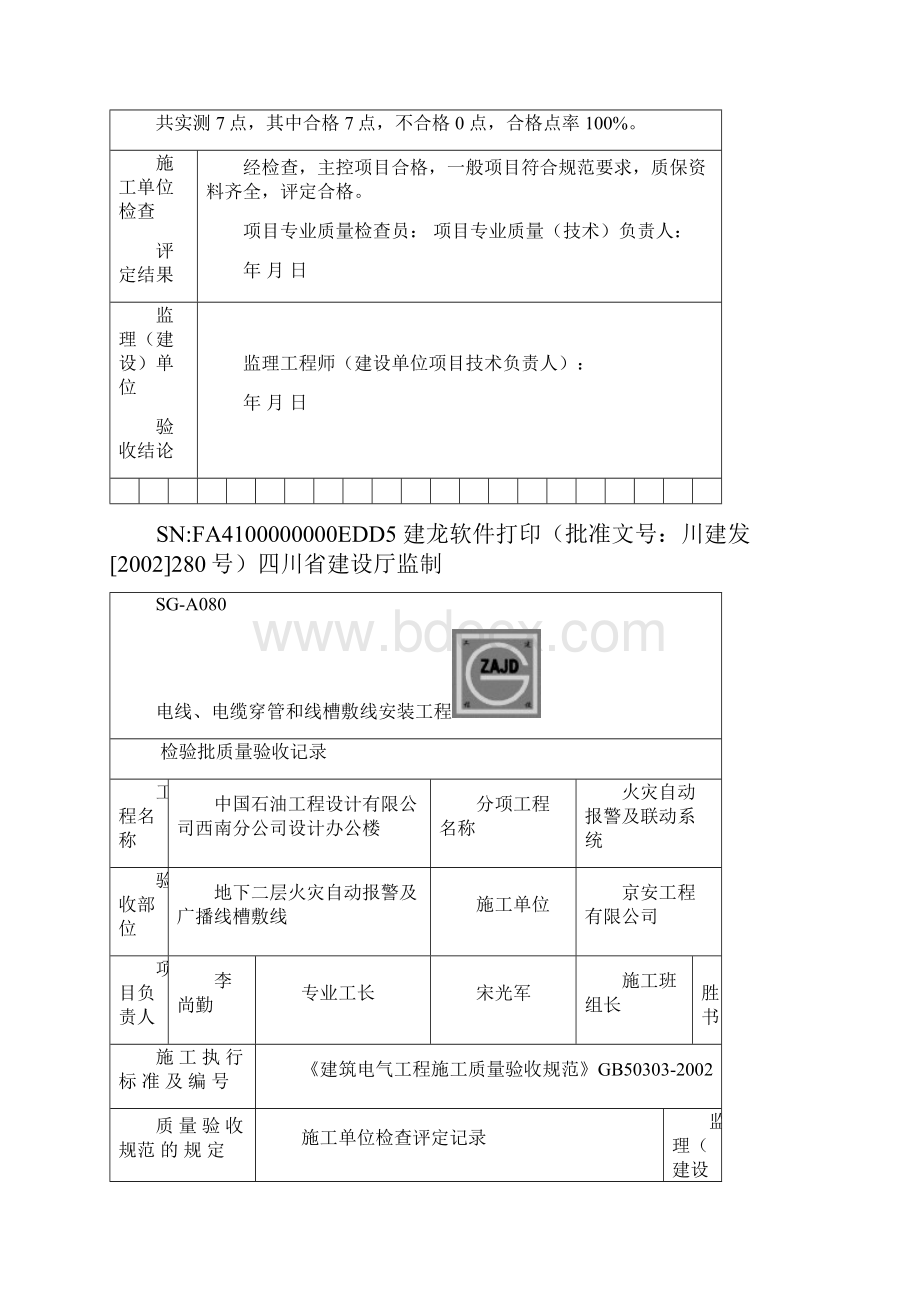 SGA080电线电缆穿管和线槽敷线安装工程检验批质量验收记录之欧阳化创编.docx_第3页