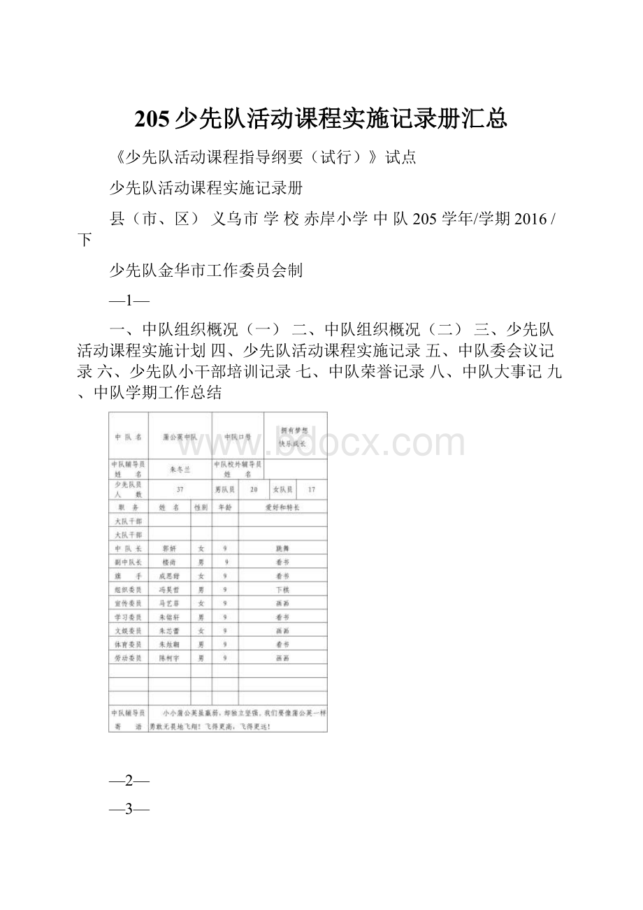 205少先队活动课程实施记录册汇总.docx