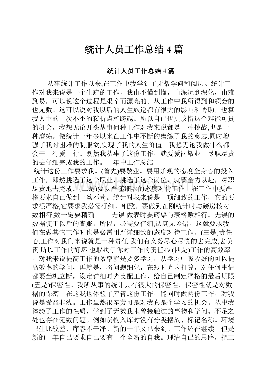 统计人员工作总结4篇.docx_第1页