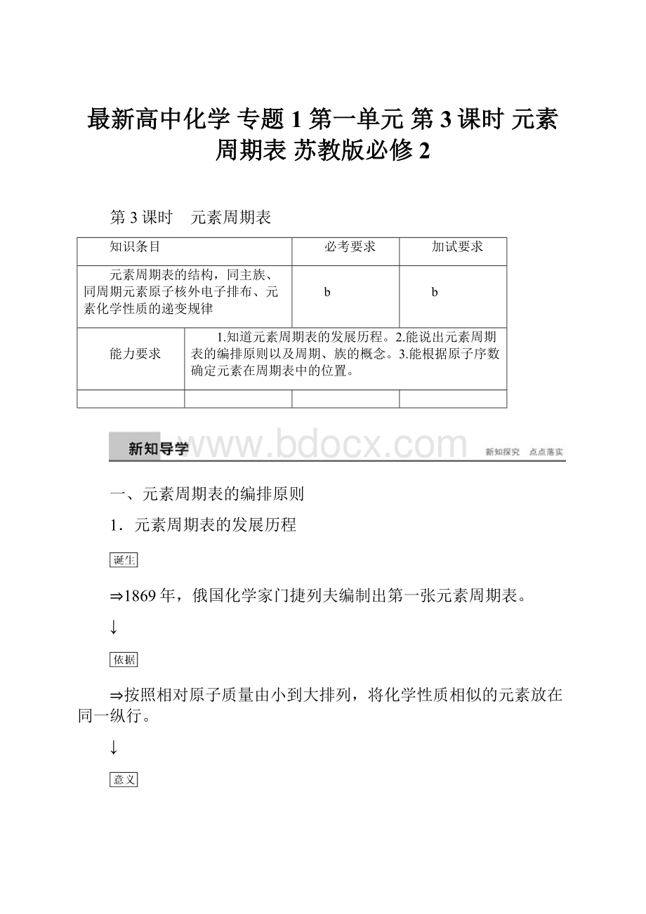 最新高中化学 专题1 第一单元 第3课时 元素周期表 苏教版必修2.docx_第1页