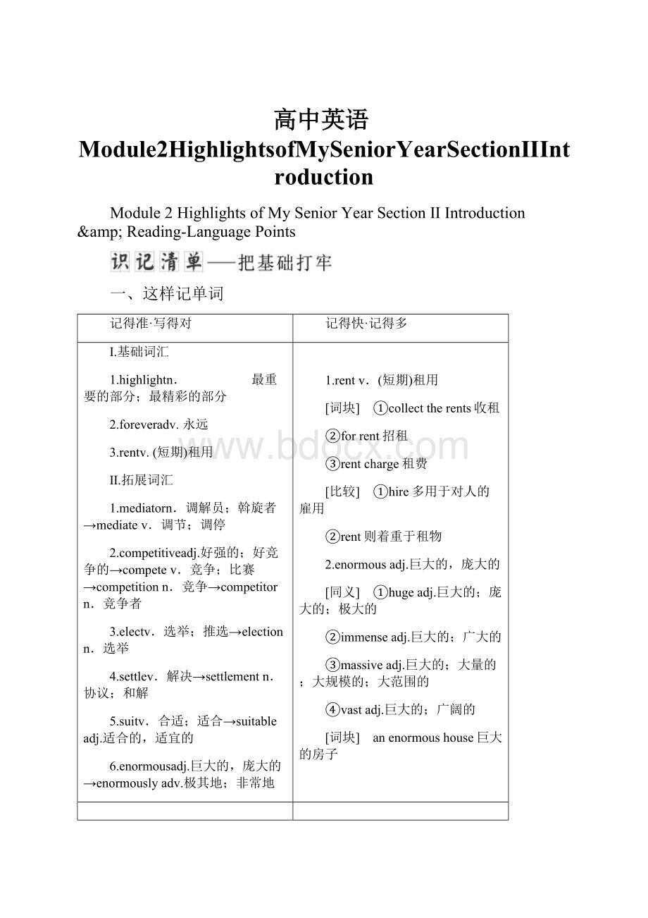 高中英语Module2HighlightsofMySeniorYearSectionⅡIntroduction.docx