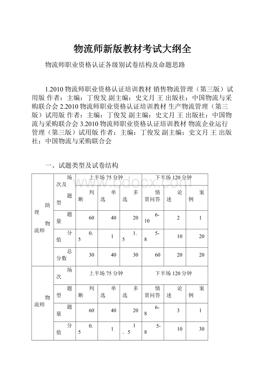 物流师新版教材考试大纲全.docx