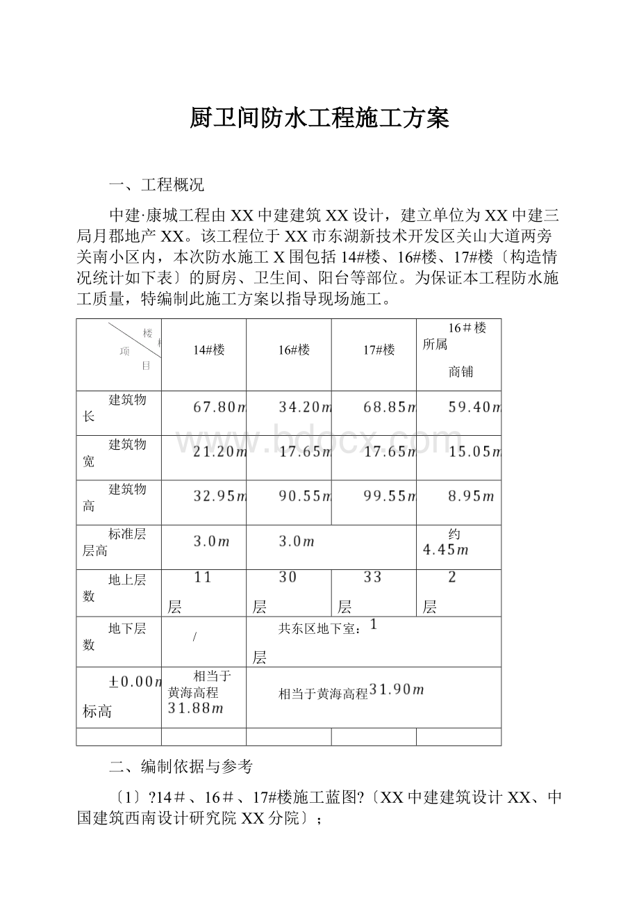 厨卫间防水工程施工方案.docx