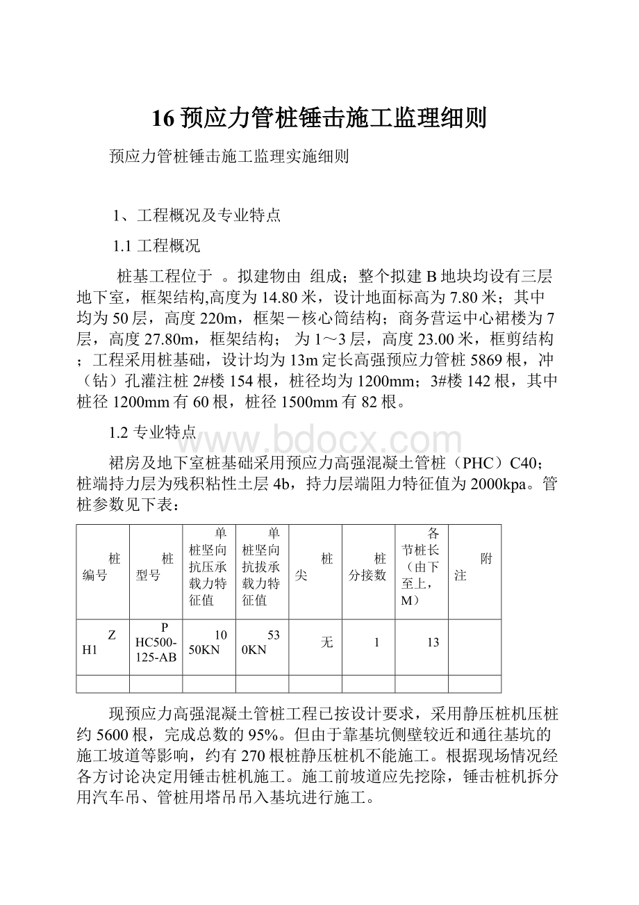 16预应力管桩锤击施工监理细则.docx