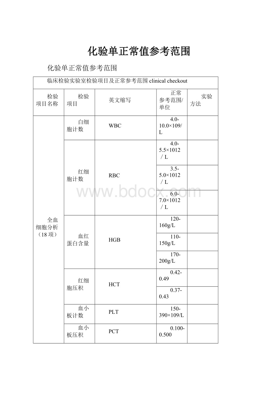 化验单正常值参考范围.docx