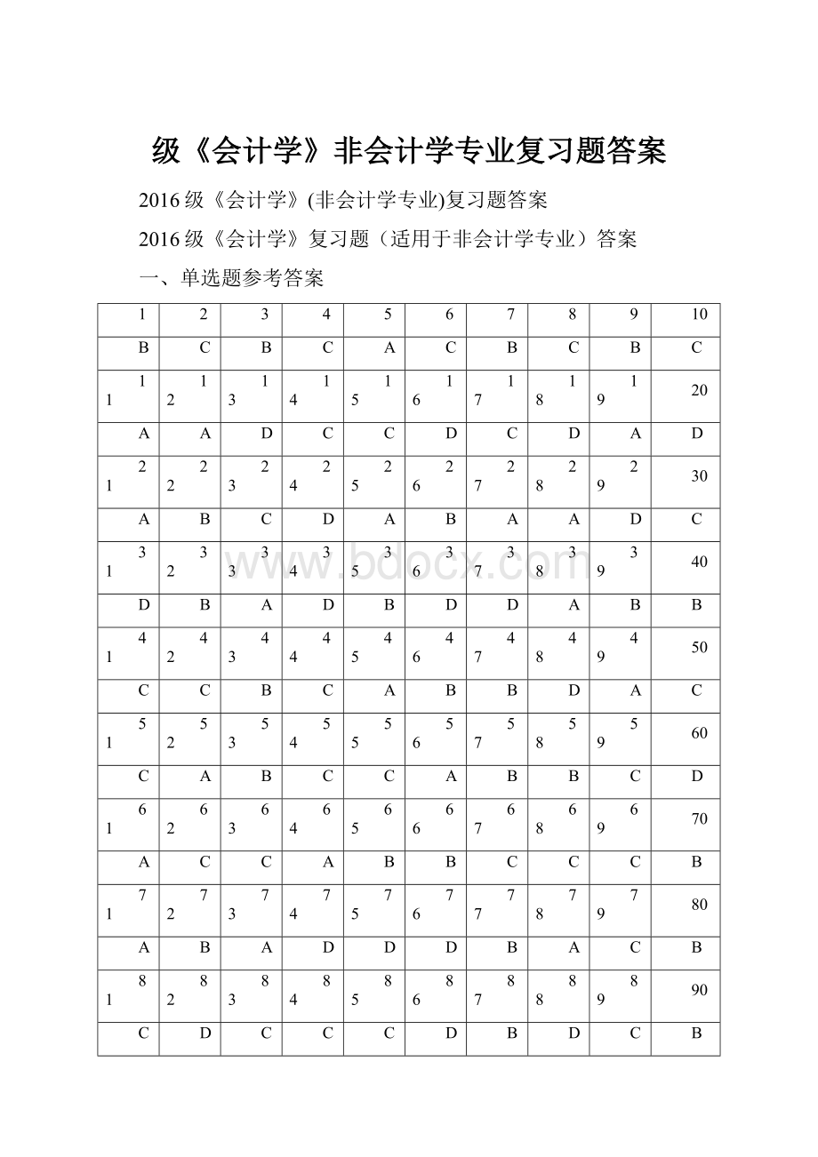 级《会计学》非会计学专业复习题答案.docx