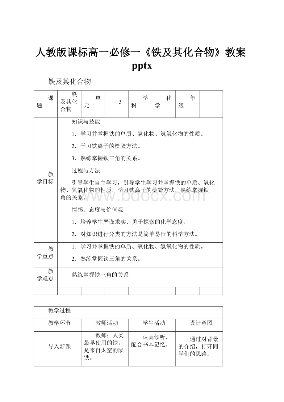 人教版课标高一必修一《铁及其化合物》教案pptx.docx_第1页