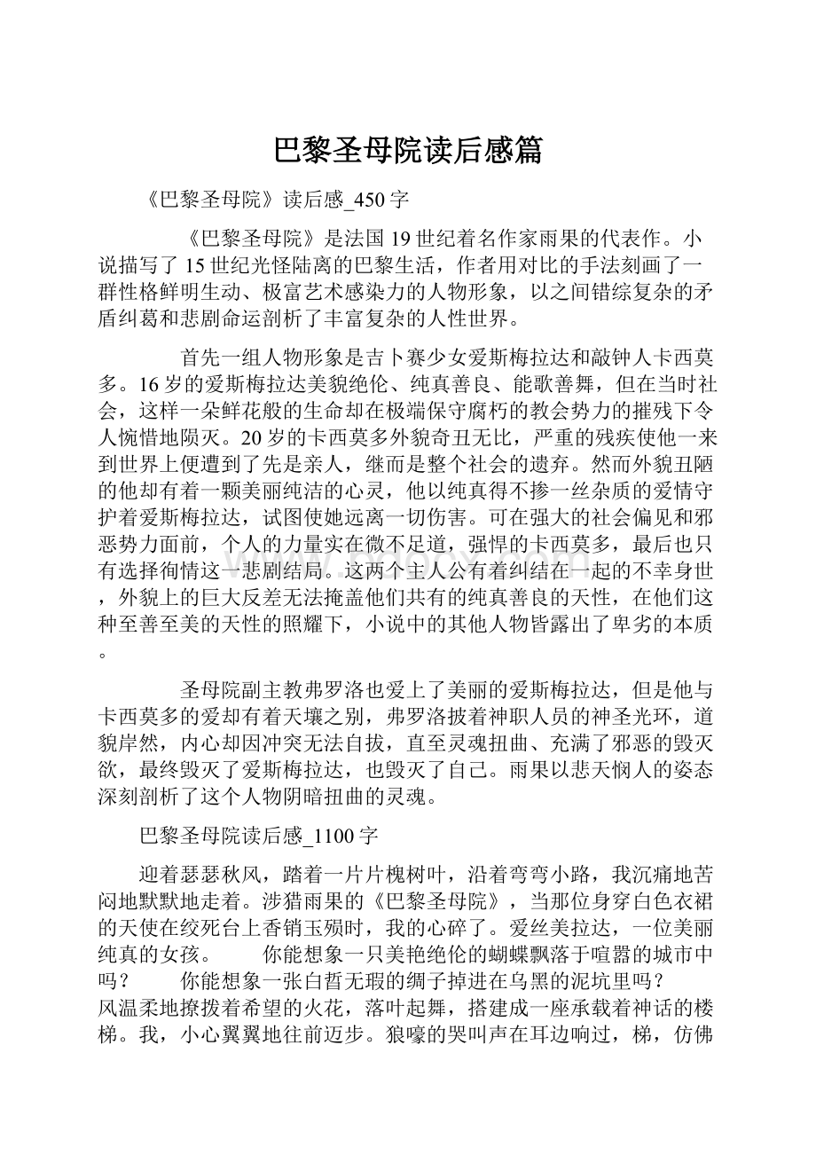 巴黎圣母院读后感篇.docx_第1页