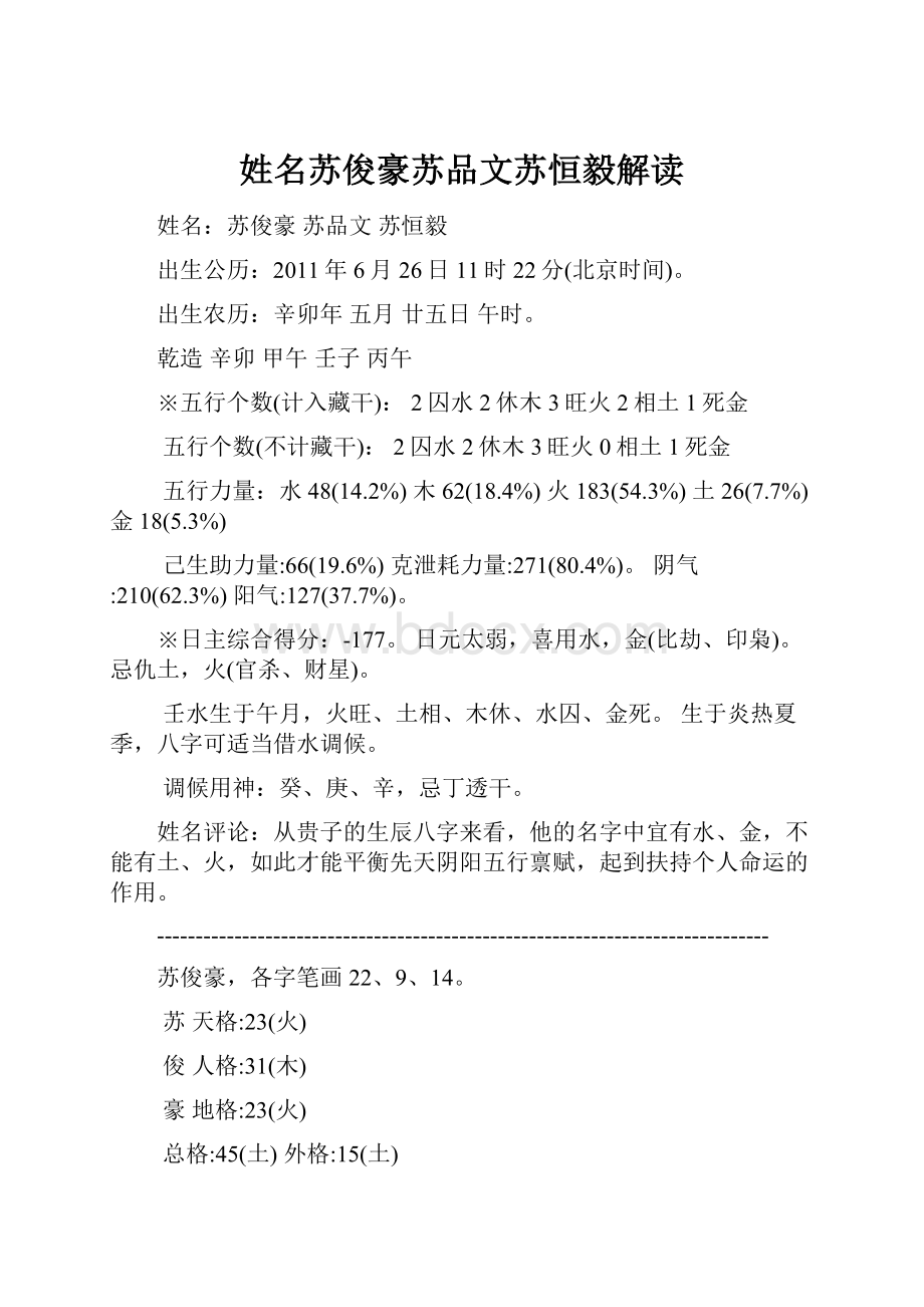 姓名苏俊豪苏品文苏恒毅解读.docx