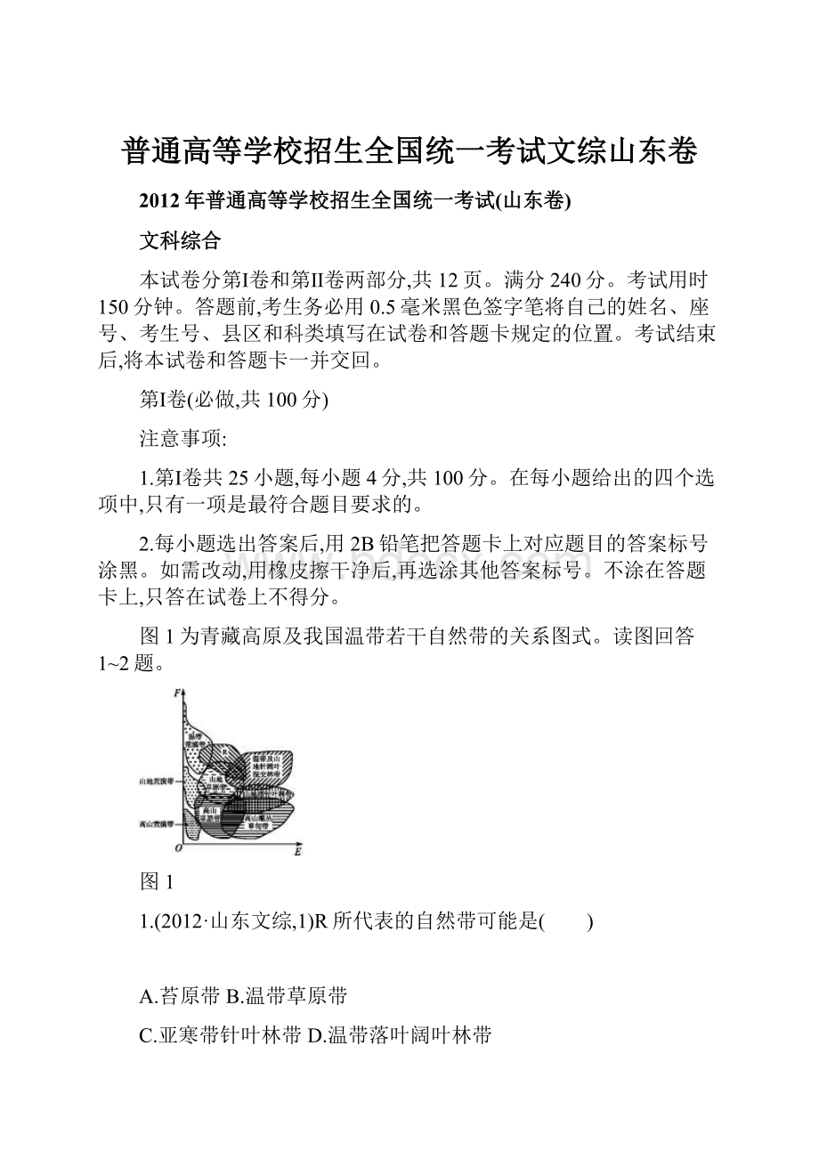 普通高等学校招生全国统一考试文综山东卷.docx