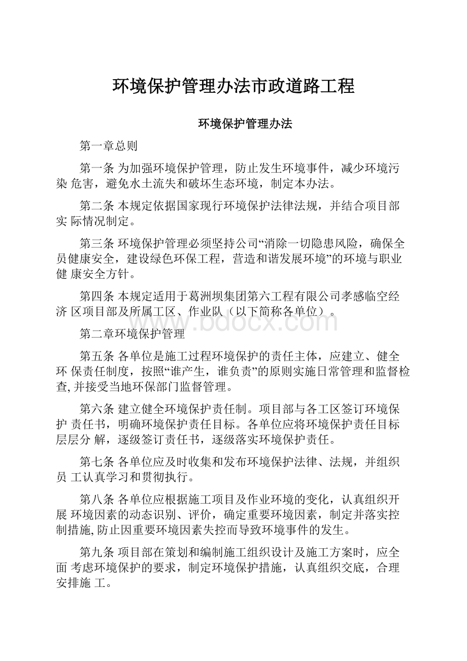 环境保护管理办法市政道路工程.docx