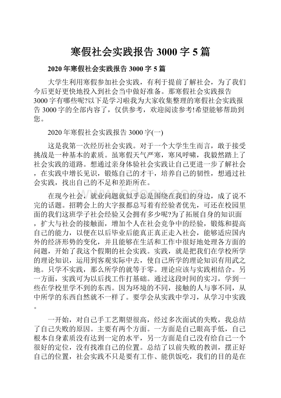 寒假社会实践报告3000字5篇.docx