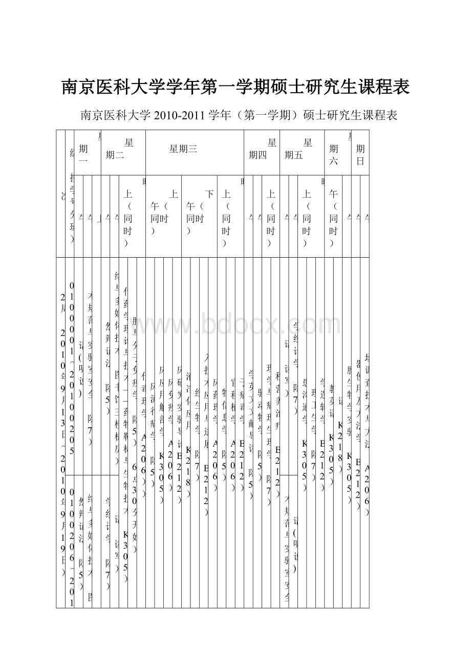 南京医科大学学年第一学期硕士研究生课程表.docx