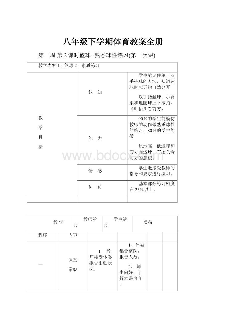 八年级下学期体育教案全册.docx