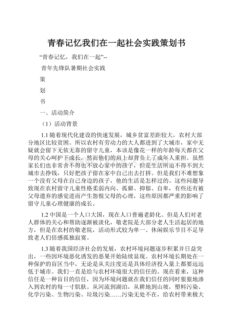 青春记忆我们在一起社会实践策划书.docx