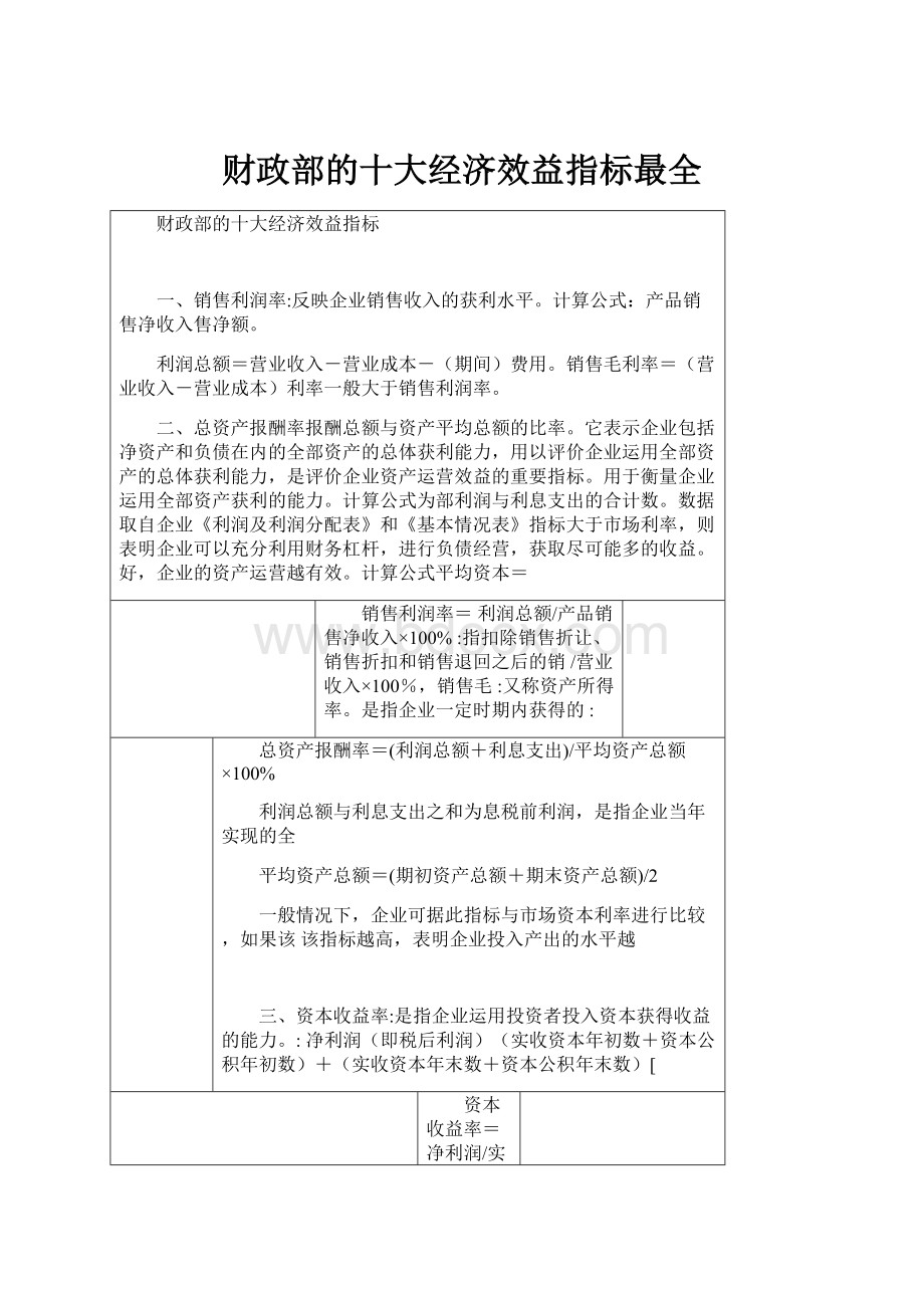 财政部的十大经济效益指标最全.docx