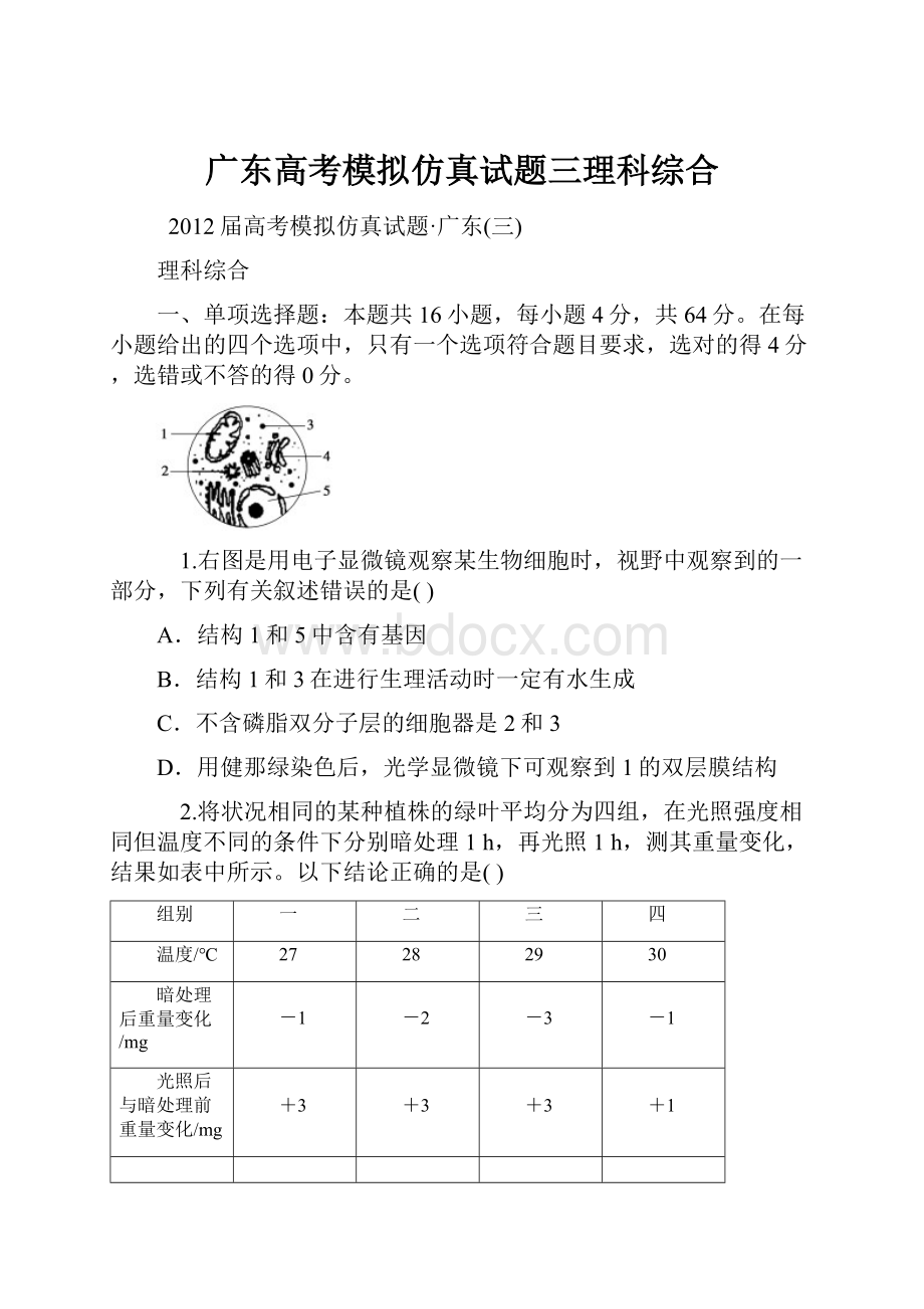 广东高考模拟仿真试题三理科综合.docx