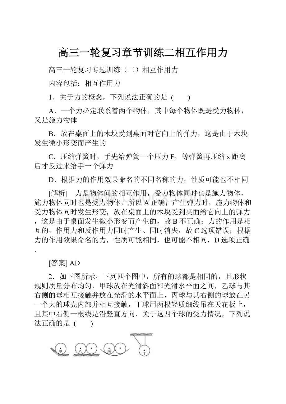 高三一轮复习章节训练二相互作用力.docx