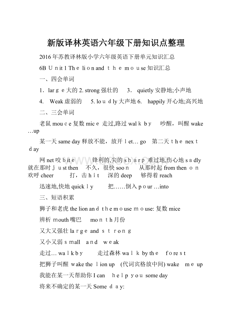 新版译林英语六年级下册知识点整理.docx