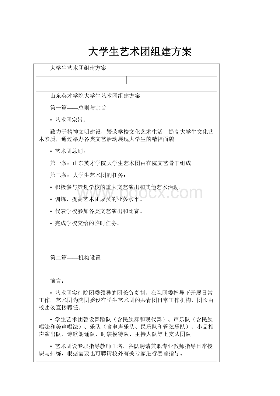 大学生艺术团组建方案.docx