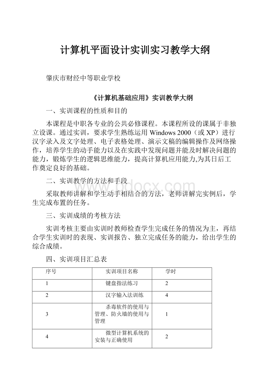 计算机平面设计实训实习教学大纲.docx_第1页