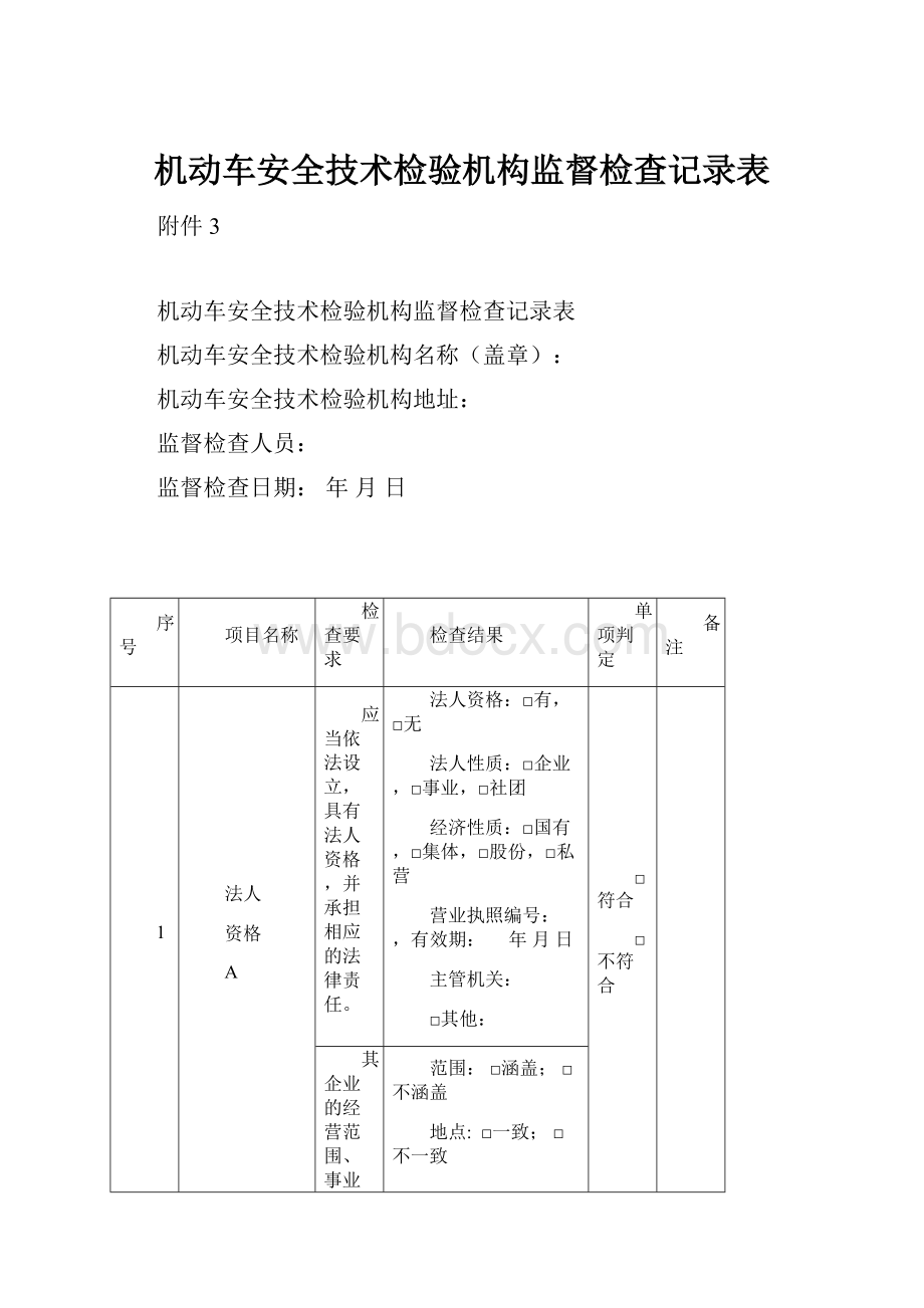 机动车安全技术检验机构监督检查记录表.docx_第1页