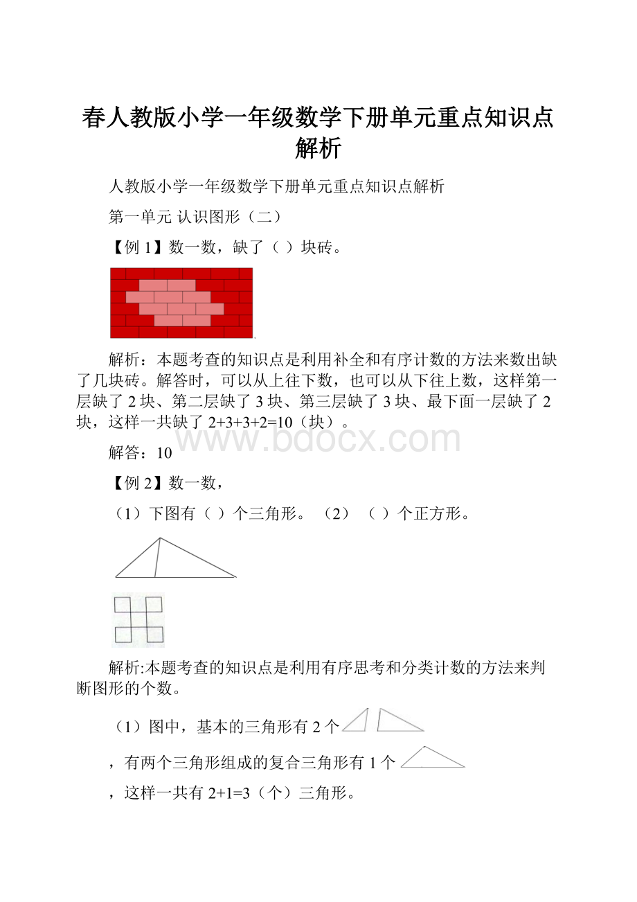 春人教版小学一年级数学下册单元重点知识点解析.docx_第1页