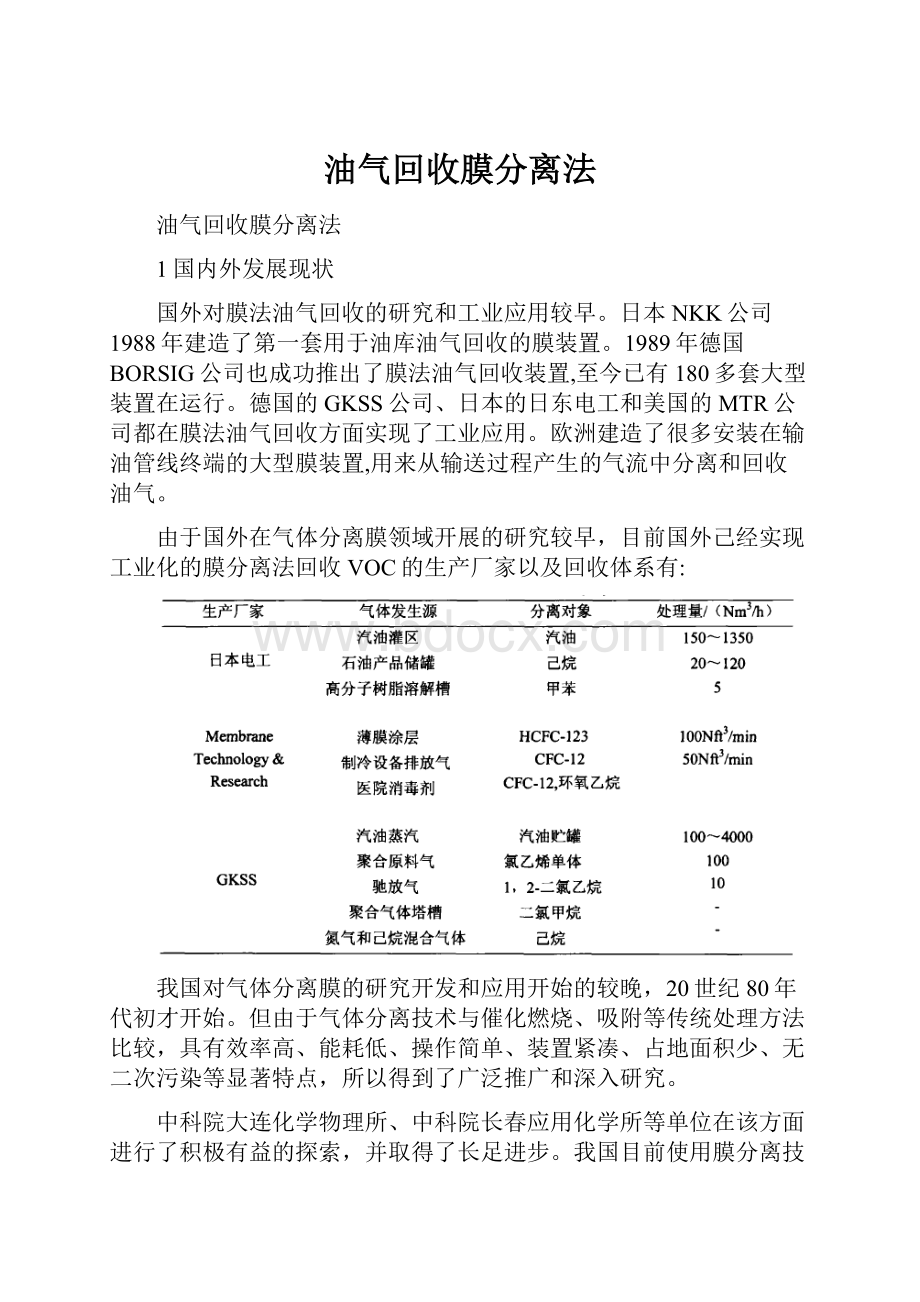 油气回收膜分离法.docx_第1页