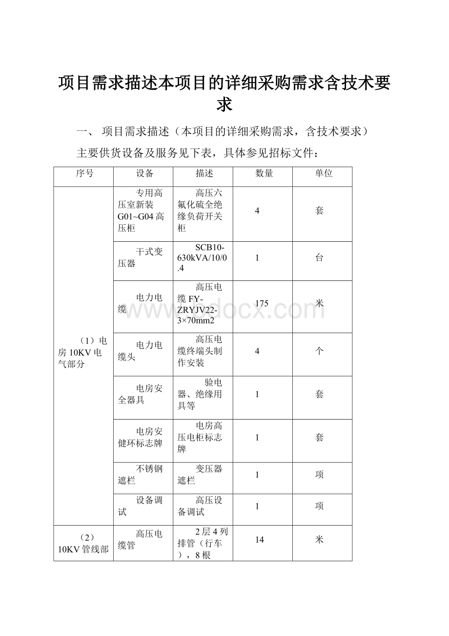 项目需求描述本项目的详细采购需求含技术要求.docx