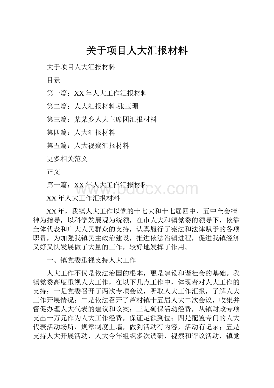 关于项目人大汇报材料.docx