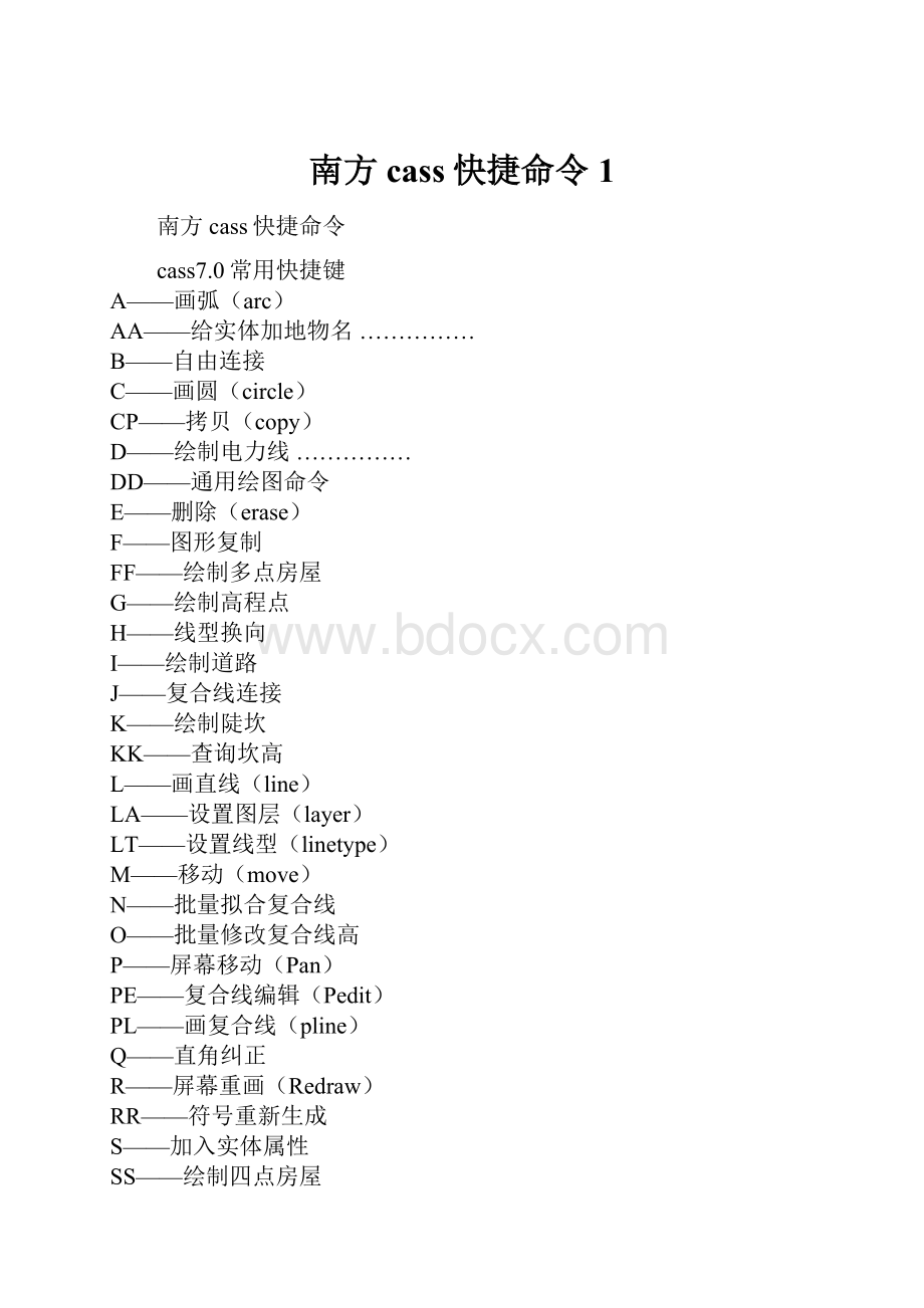 南方cass快捷命令1.docx