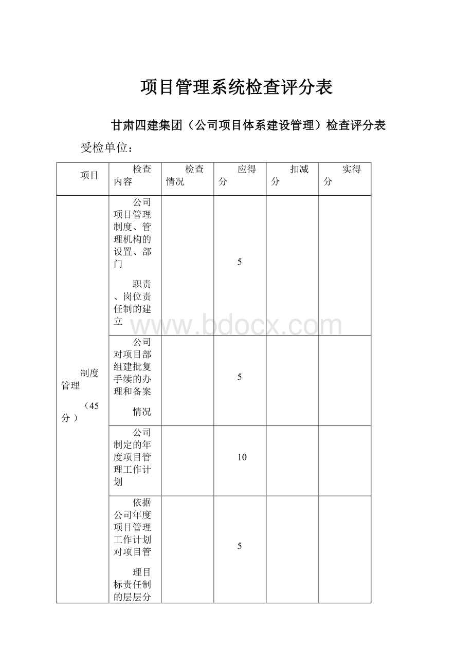 项目管理系统检查评分表.docx