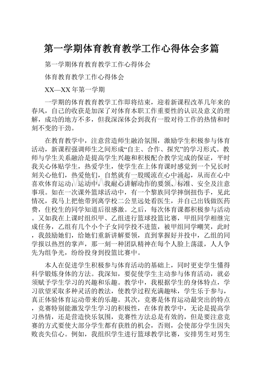 第一学期体育教育教学工作心得体会多篇.docx