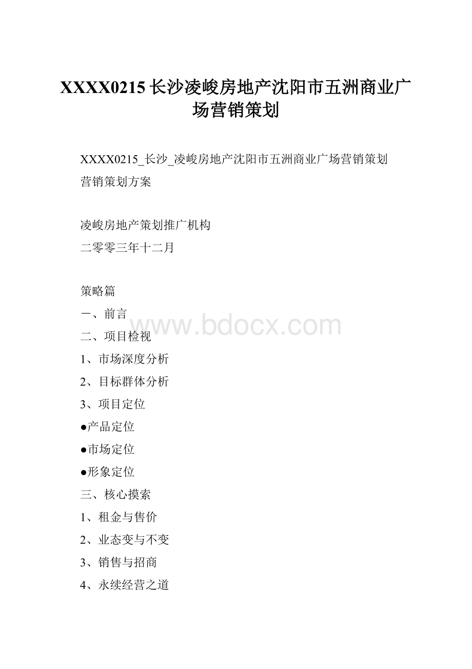 XXXX0215长沙凌峻房地产沈阳市五洲商业广场营销策划.docx