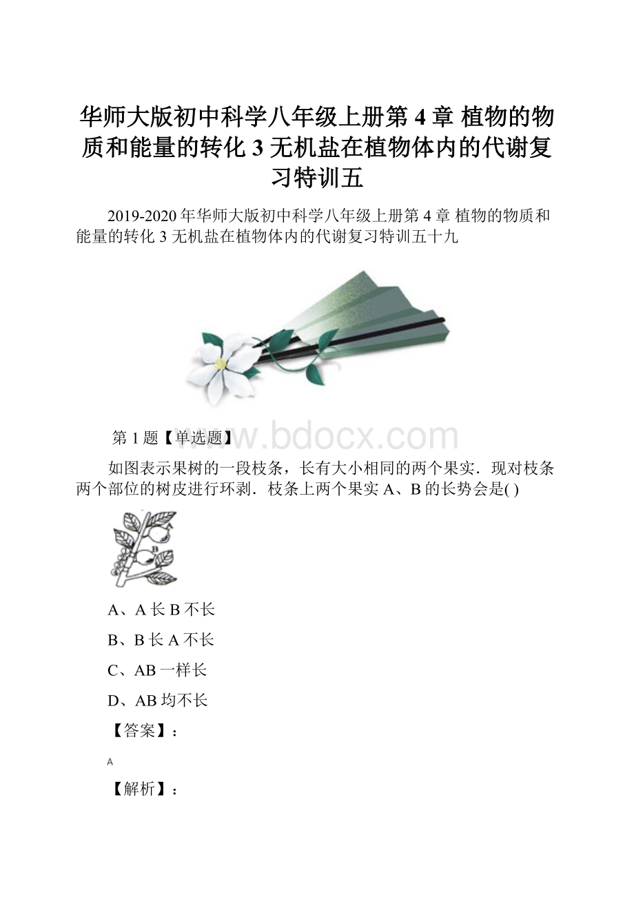 华师大版初中科学八年级上册第4章 植物的物质和能量的转化3 无机盐在植物体内的代谢复习特训五.docx