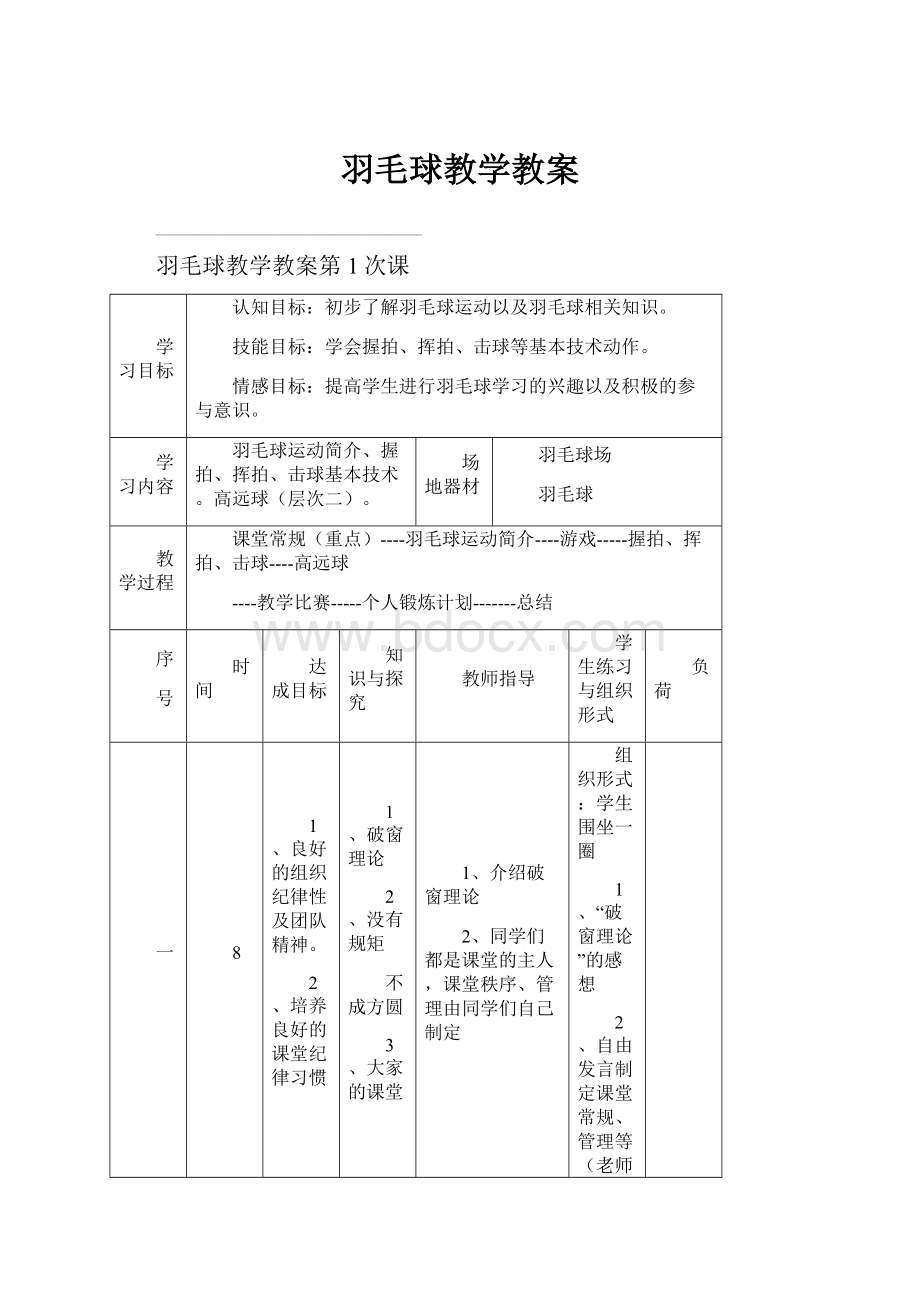 羽毛球教学教案.docx_第1页