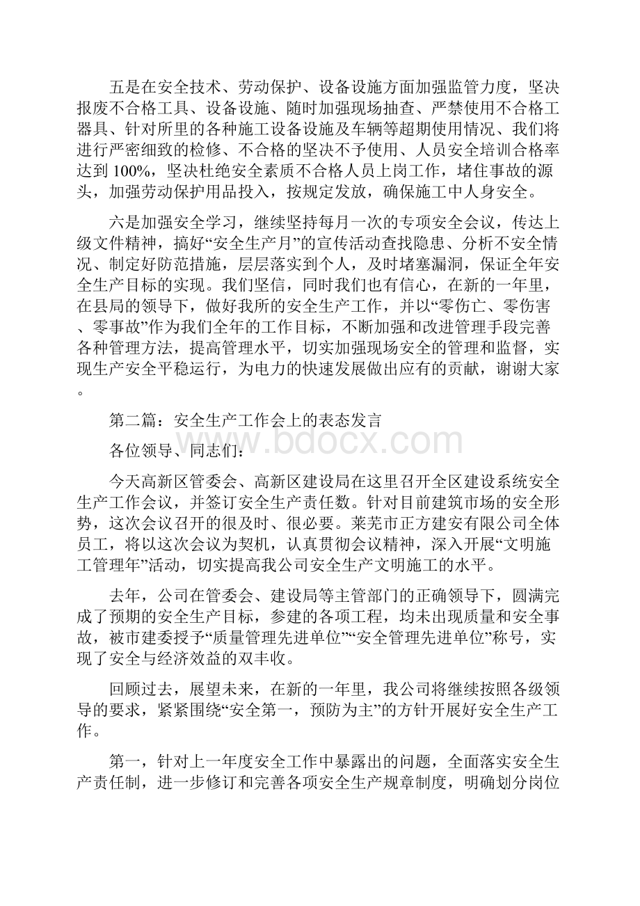 安全生产工作会上的表态发言精选多篇.docx_第2页