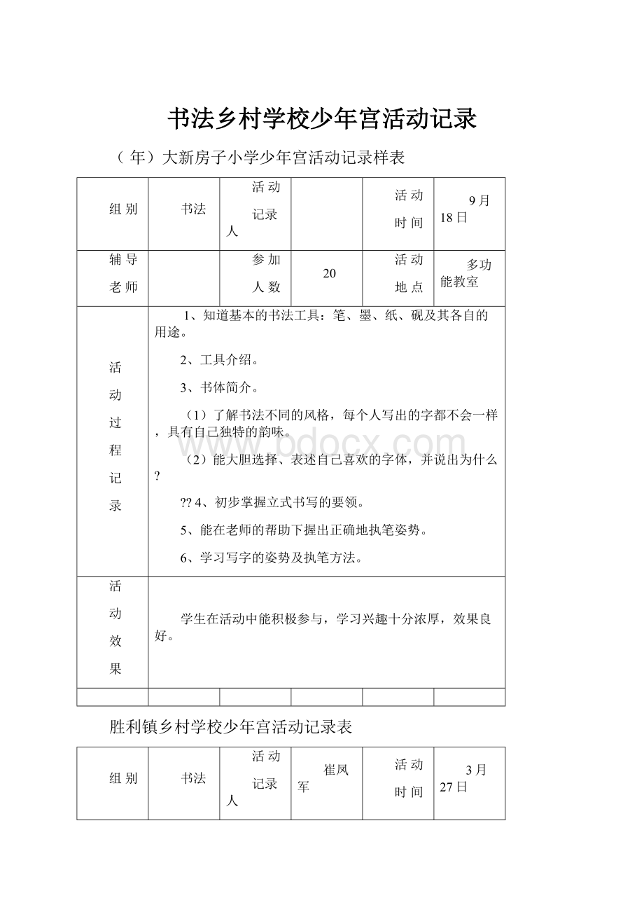 书法乡村学校少年宫活动记录.docx_第1页