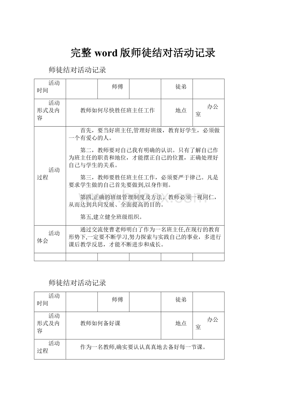 完整word版师徒结对活动记录.docx