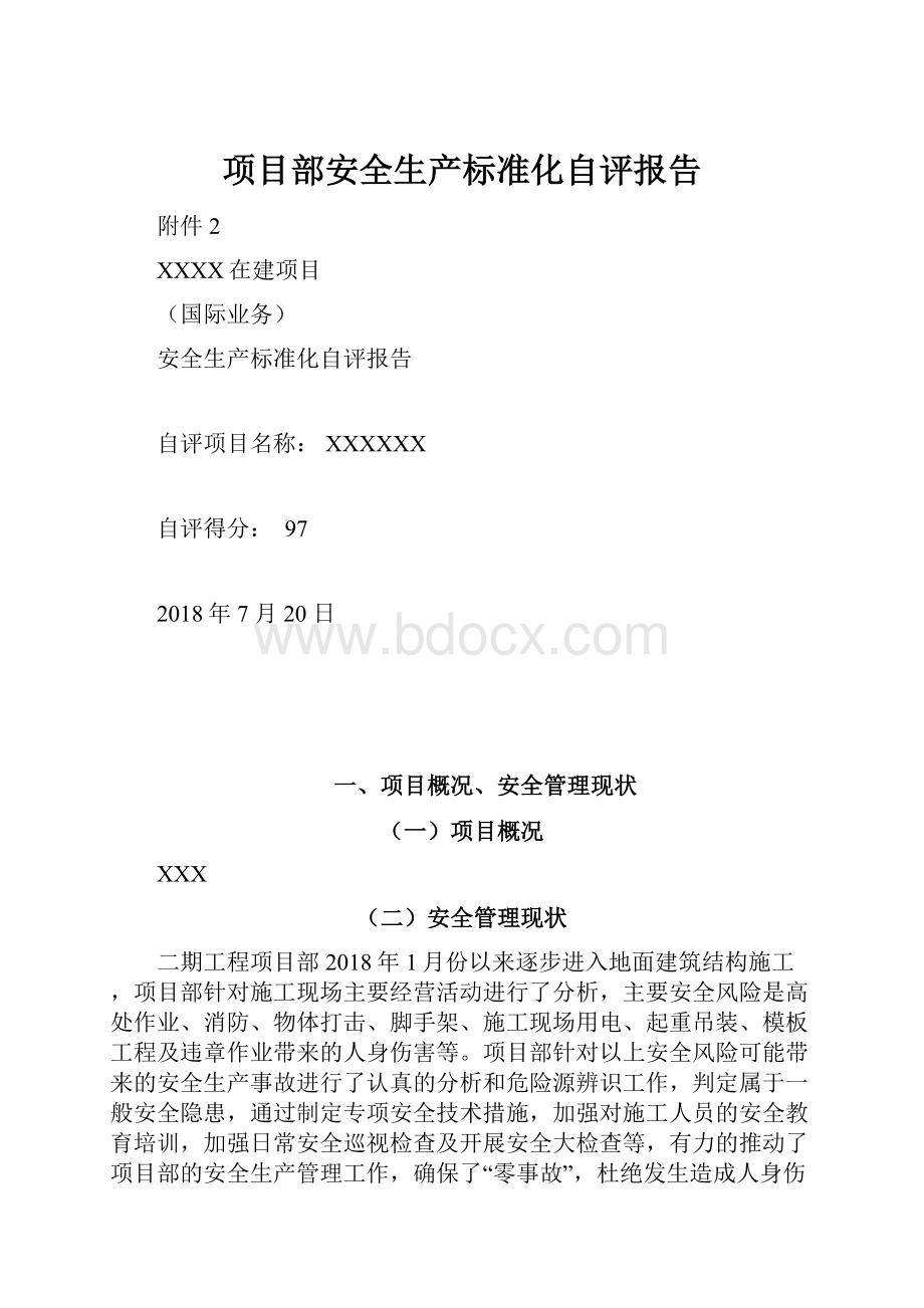 项目部安全生产标准化自评报告.docx