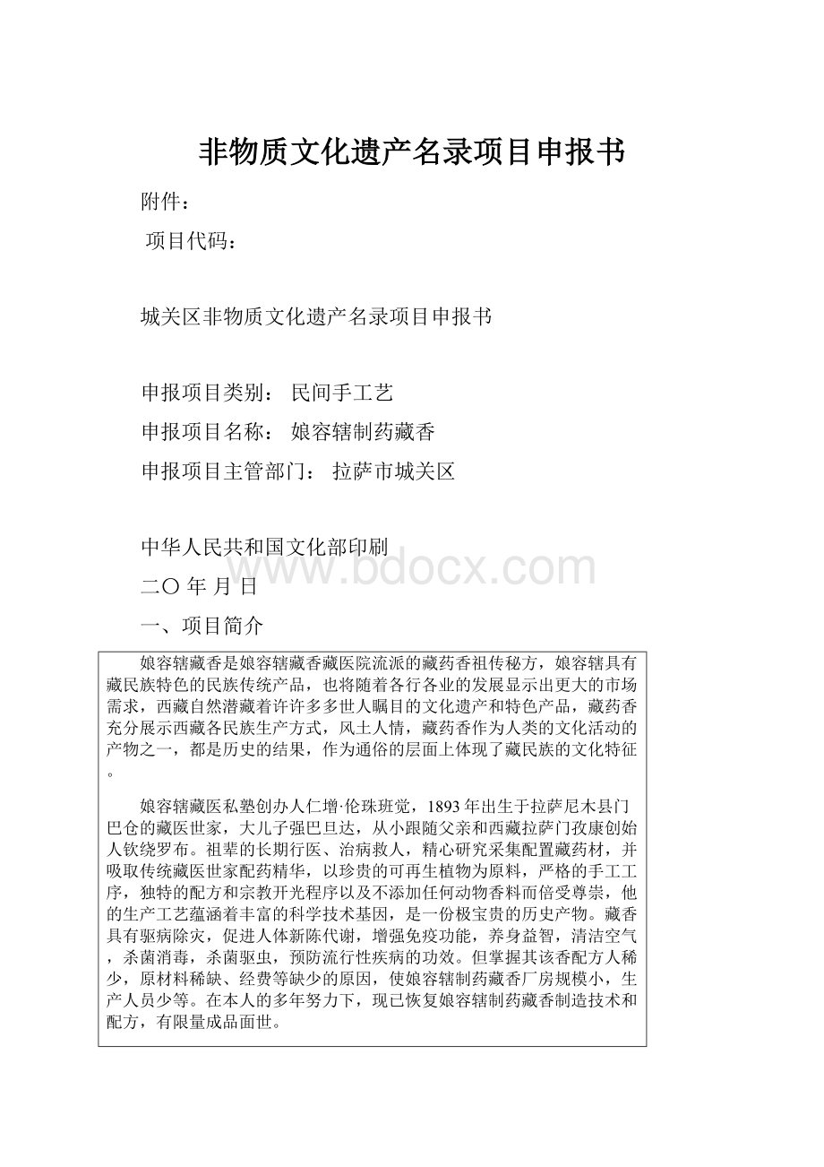 非物质文化遗产名录项目申报书.docx