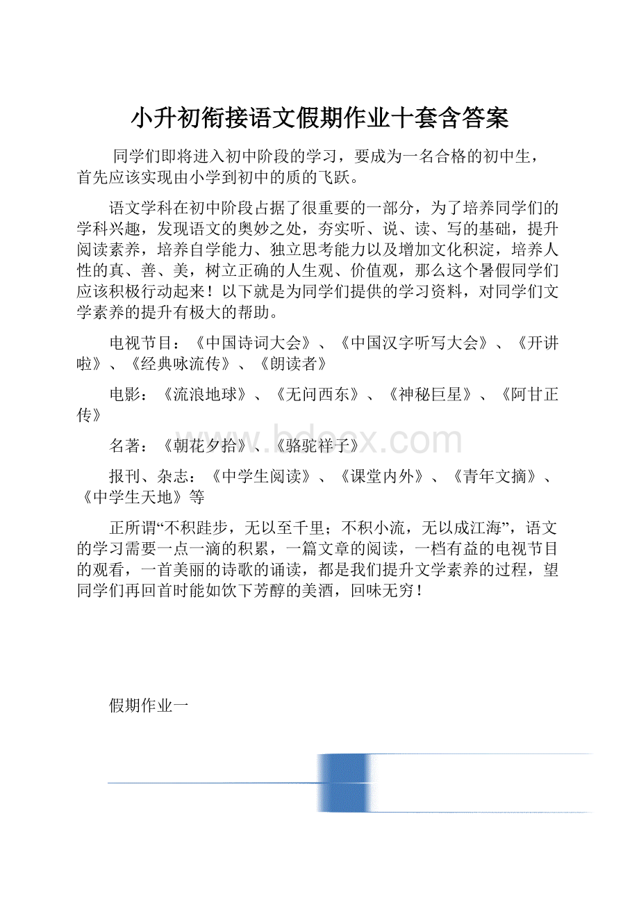 小升初衔接语文假期作业十套含答案.docx