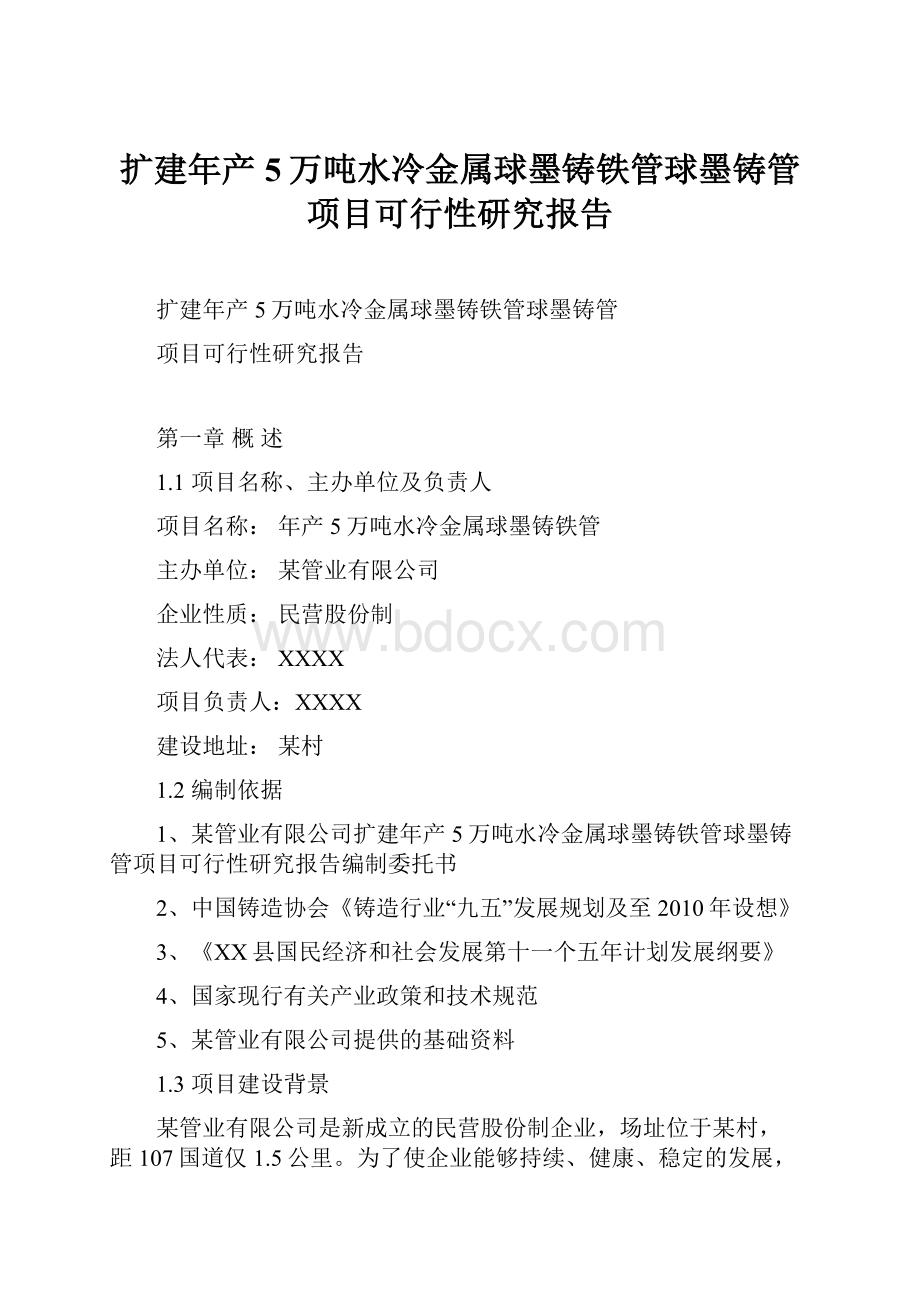 扩建年产5万吨水冷金属球墨铸铁管球墨铸管项目可行性研究报告.docx