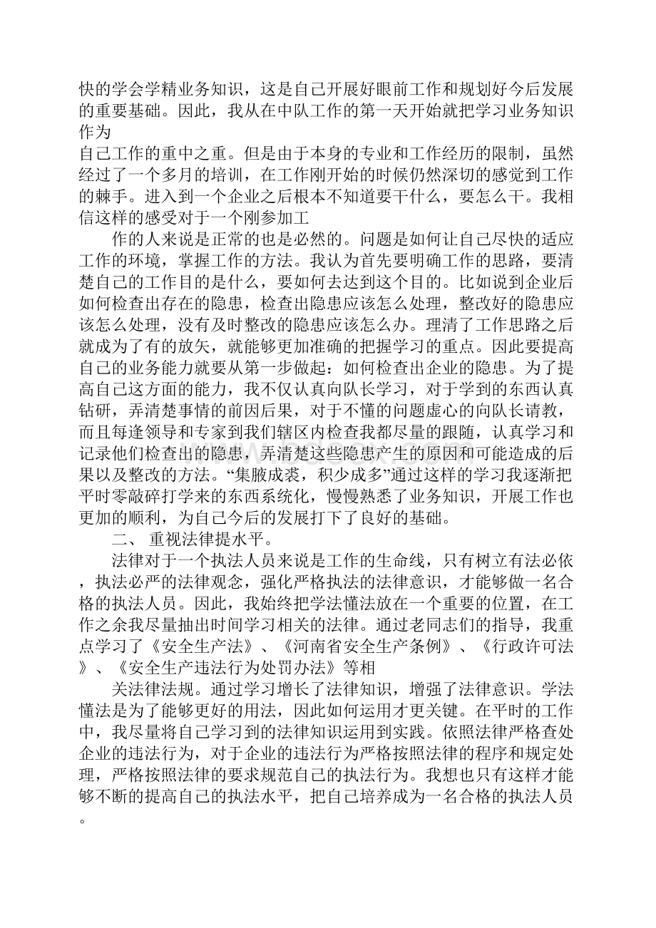 个人安全生产执法监察工作总结.docx_第2页