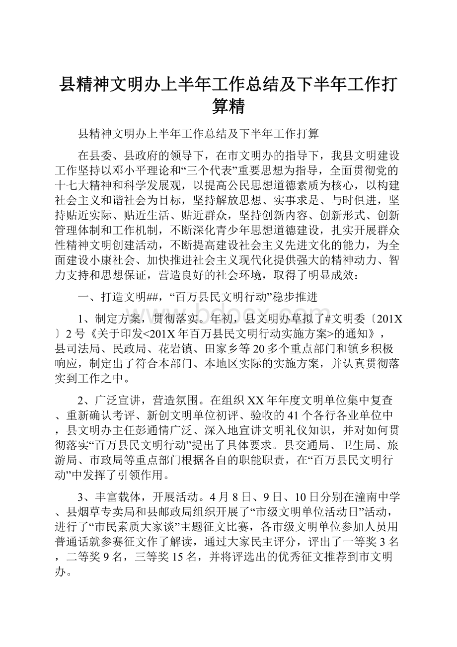 县精神文明办上半年工作总结及下半年工作打算精.docx